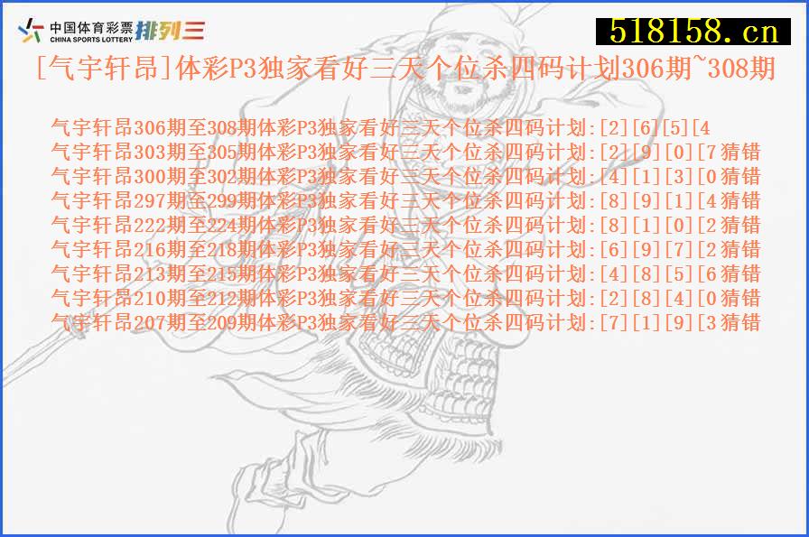 [气宇轩昂]体彩P3独家看好三天个位杀四码计划306期~308期