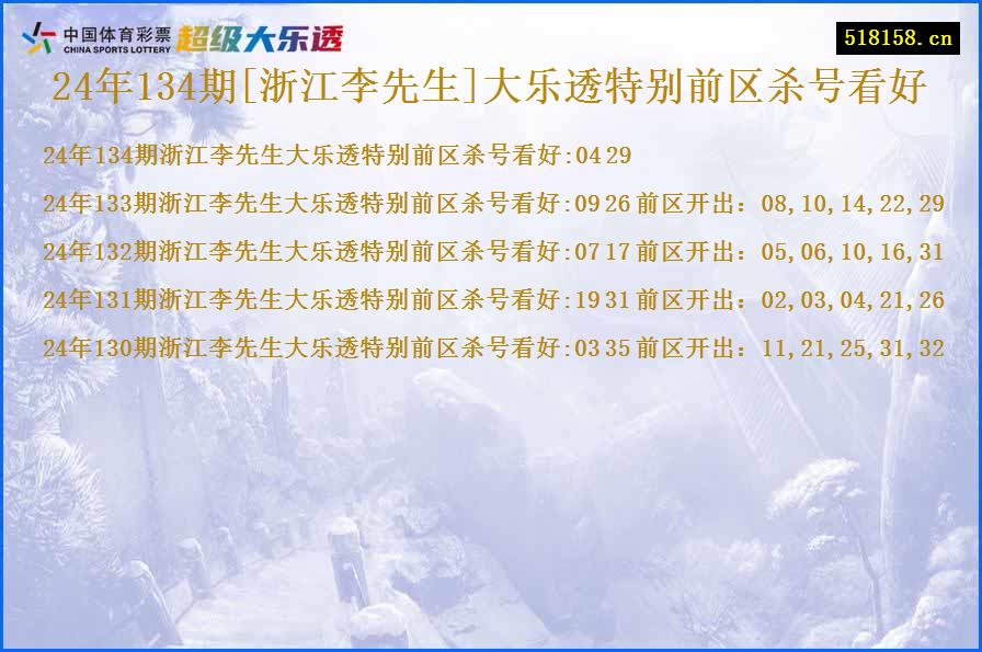 24年134期[浙江李先生]大乐透特别前区杀号看好