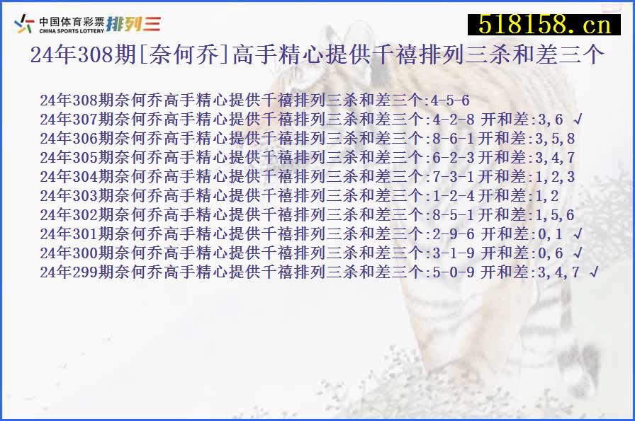 24年308期[奈何乔]高手精心提供千禧排列三杀和差三个