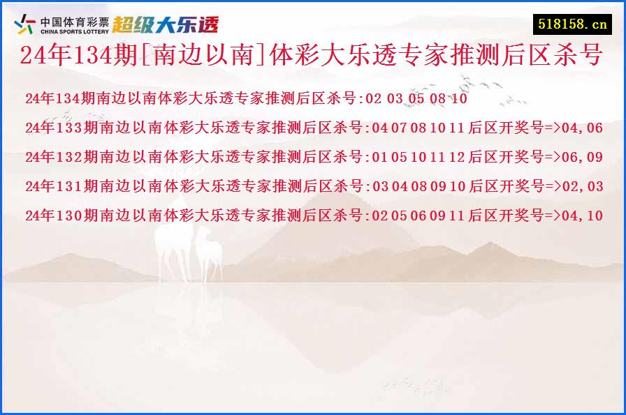 24年134期[南边以南]体彩大乐透专家推测后区杀号