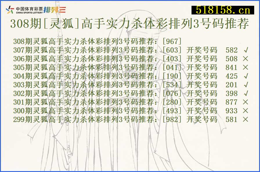 308期[灵狐]高手实力杀体彩排列3号码推荐