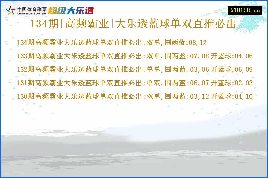 134期[高频霸业]大乐透蓝球单双直推必出