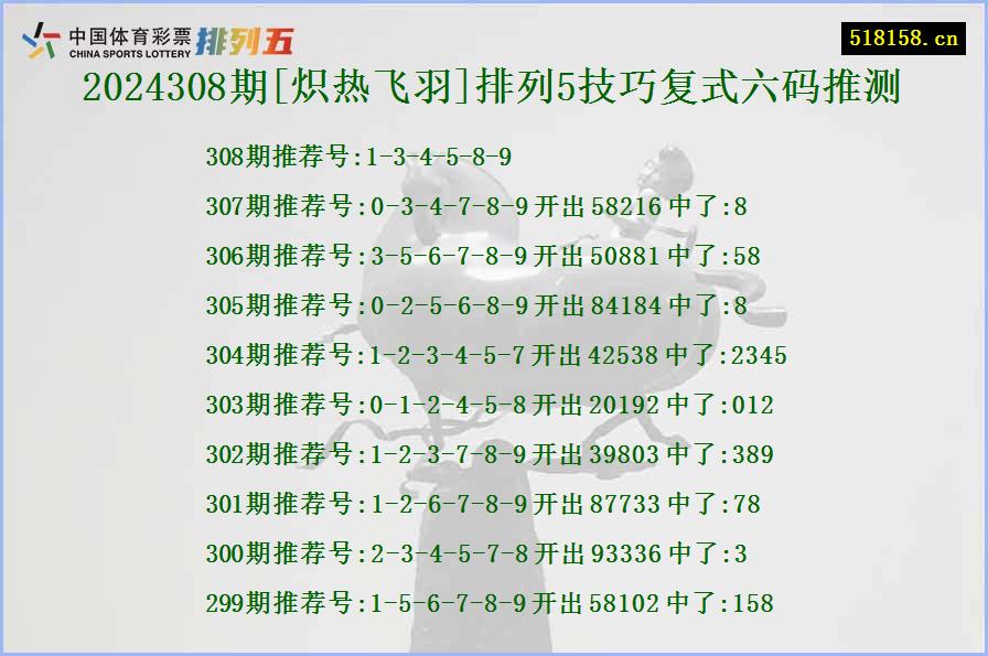 2024308期[炽热飞羽]排列5技巧复式六码推测