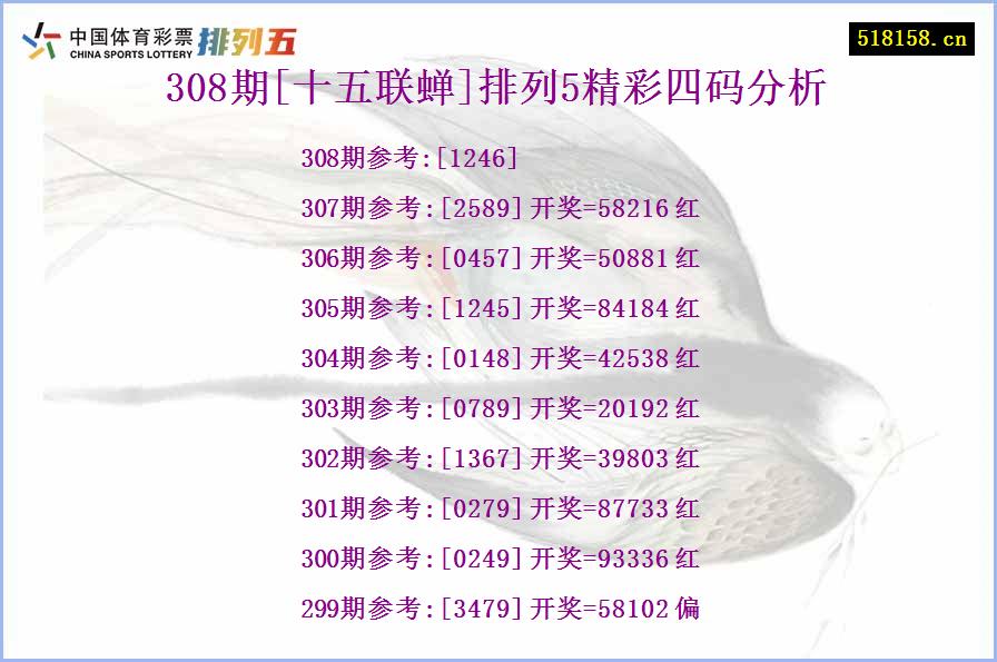 308期[十五联蝉]排列5精彩四码分析