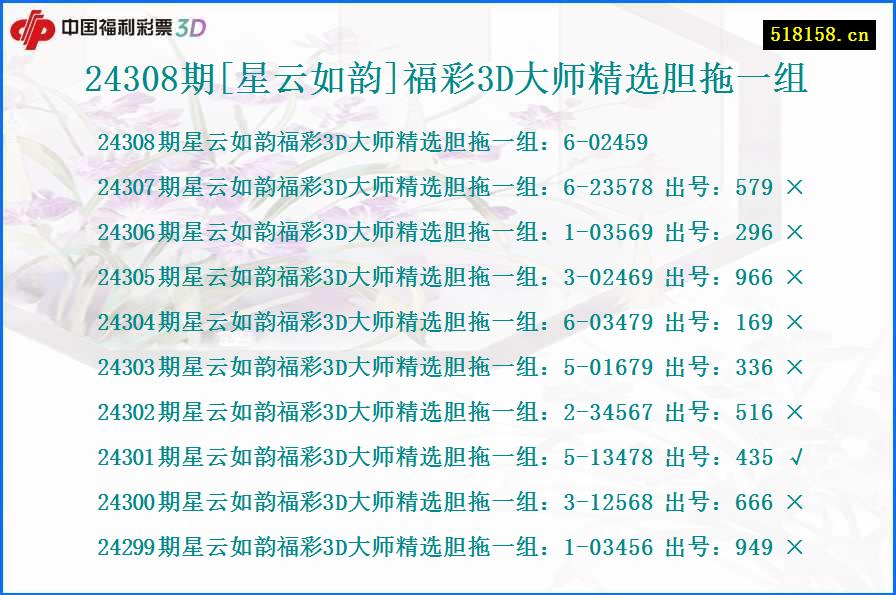 24308期[星云如韵]福彩3D大师精选胆拖一组