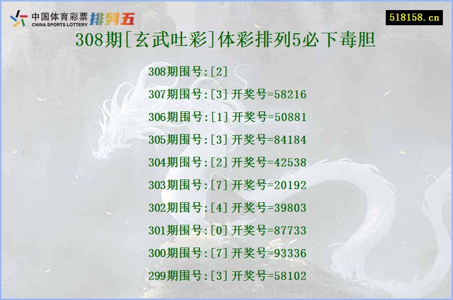 308期[玄武吐彩]体彩排列5必下毒胆