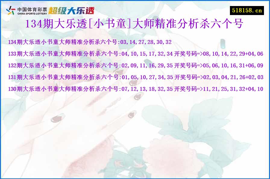 134期大乐透[小书童]大师精准分析杀六个号