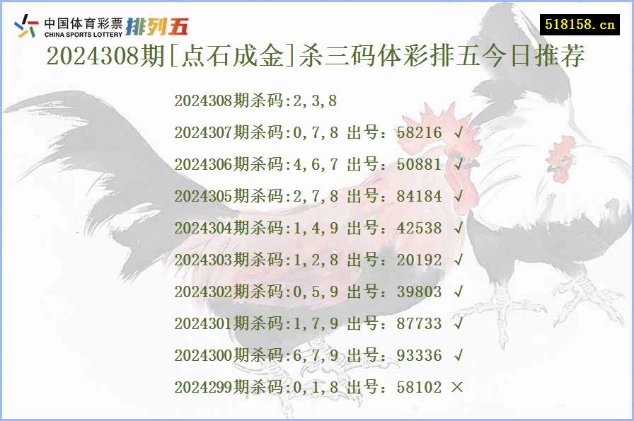 2024308期[点石成金]杀三码体彩排五今日推荐