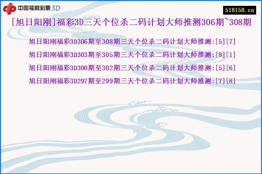 [旭日阳刚]福彩3D三天个位杀二码计划大师推测306期~308期