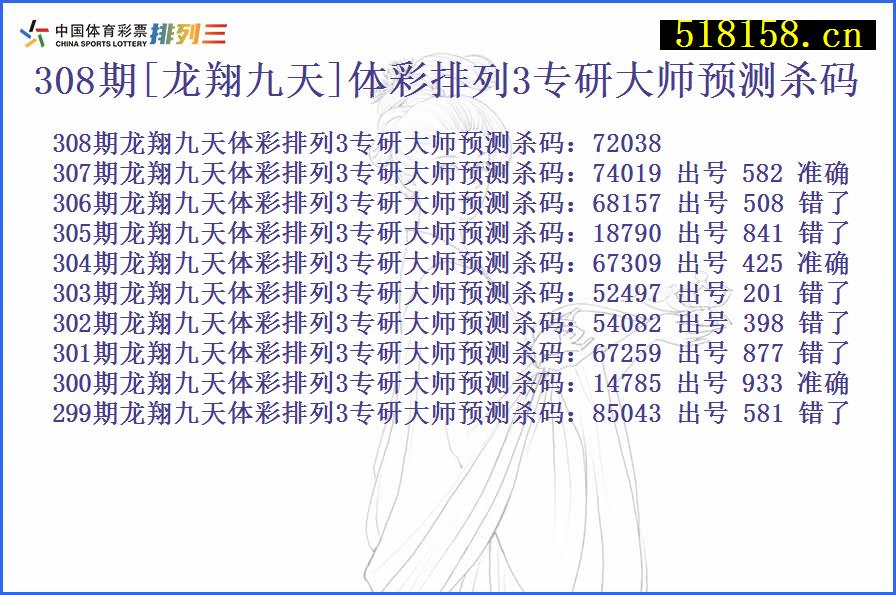 308期[龙翔九天]体彩排列3专研大师预测杀码