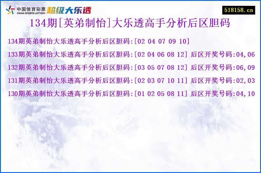 134期[英弟制怡]大乐透高手分析后区胆码