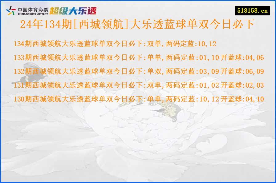 24年134期[西城领航]大乐透蓝球单双今日必下