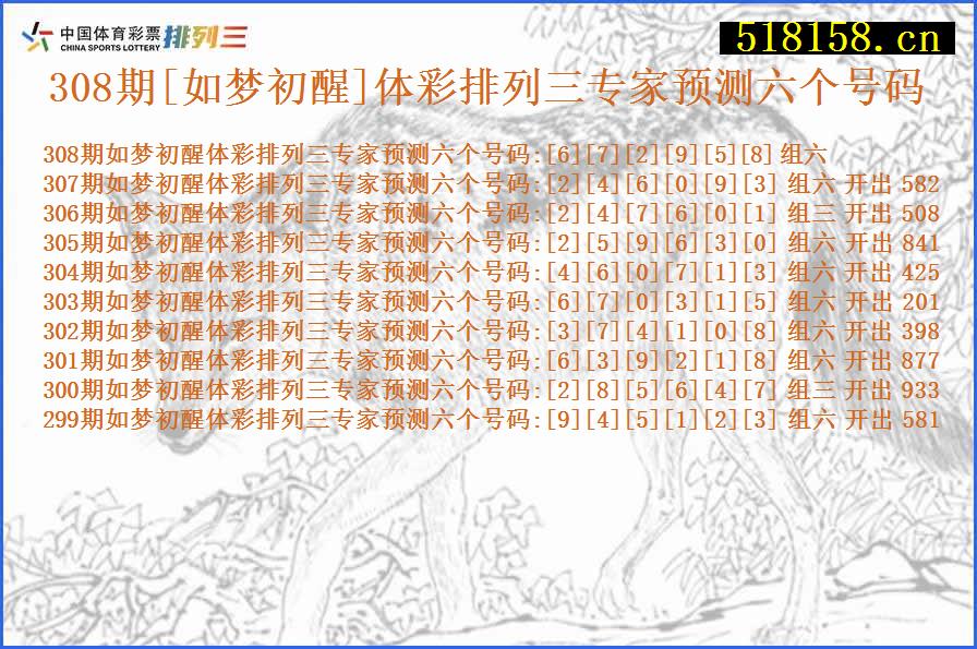 308期[如梦初醒]体彩排列三专家预测六个号码