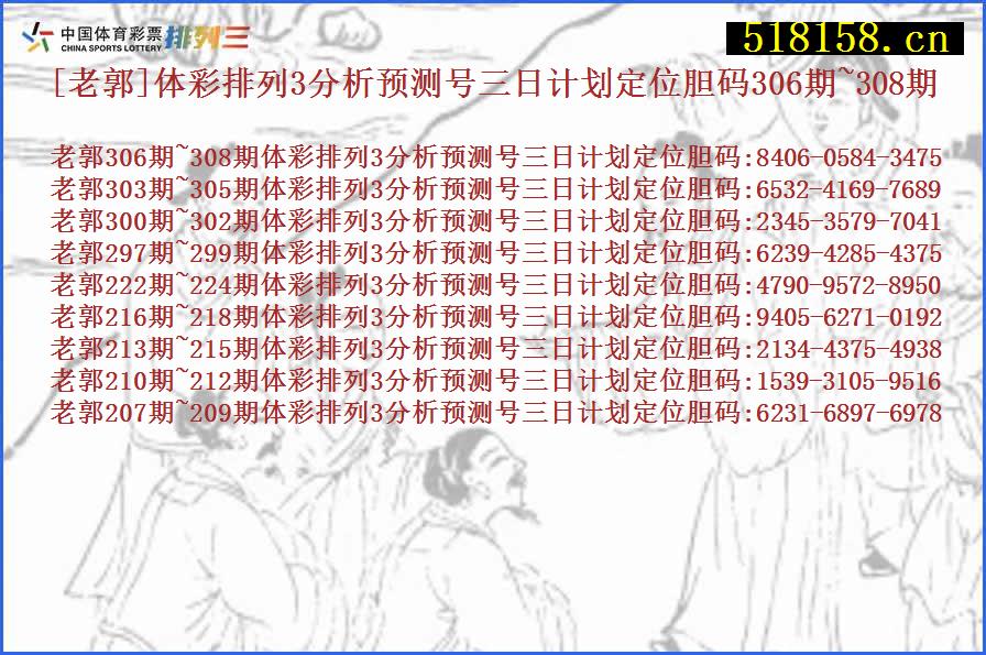 [老郭]体彩排列3分析预测号三日计划定位胆码306期~308期