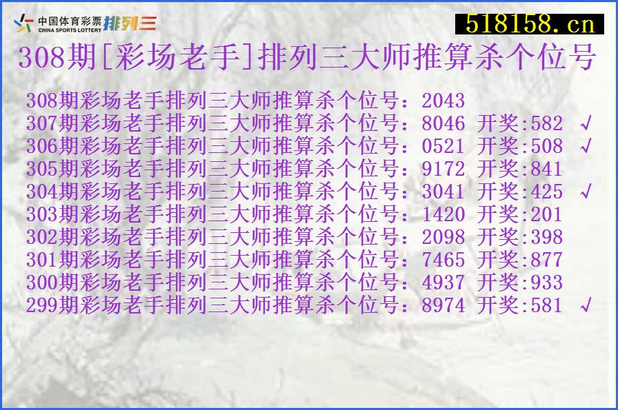 308期[彩场老手]排列三大师推算杀个位号