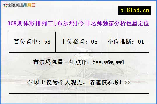 308期体彩排列三[布尔玛]今日名师独家分析包星定位