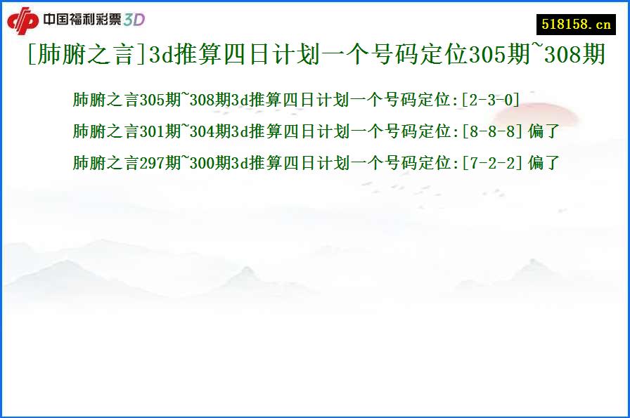 [肺腑之言]3d推算四日计划一个号码定位305期~308期