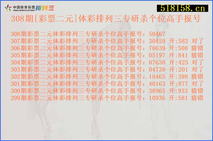 308期[彩票二元]体彩排列三专研杀个位高手报号