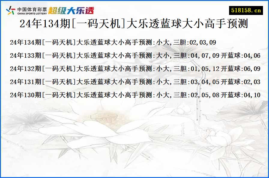 24年134期[一码天机]大乐透蓝球大小高手预测