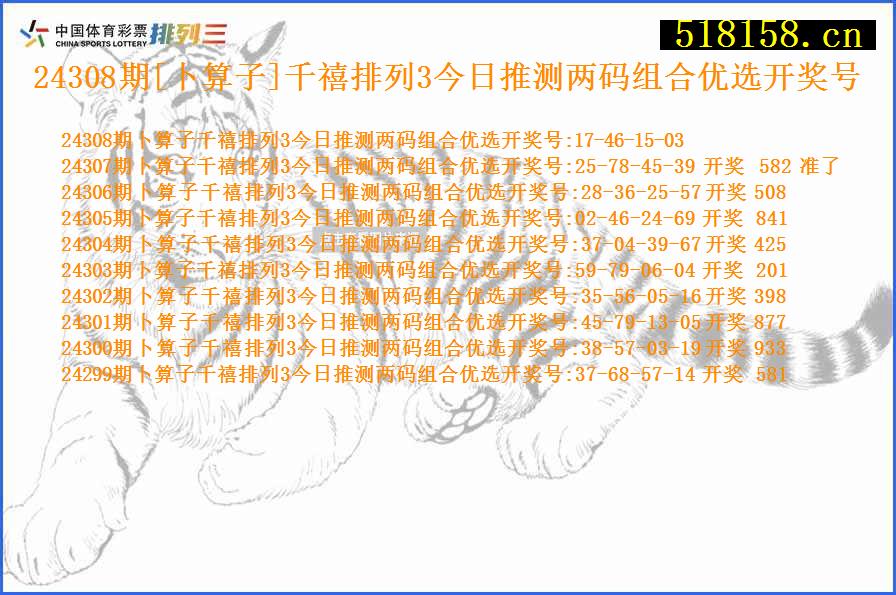 24308期[卜算子]千禧排列3今日推测两码组合优选开奖号