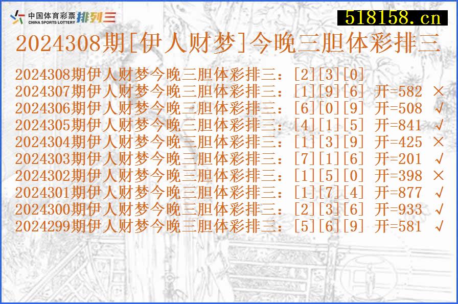 2024308期[伊人财梦]今晚三胆体彩排三