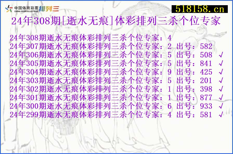 24年308期[逝水无痕]体彩排列三杀个位专家