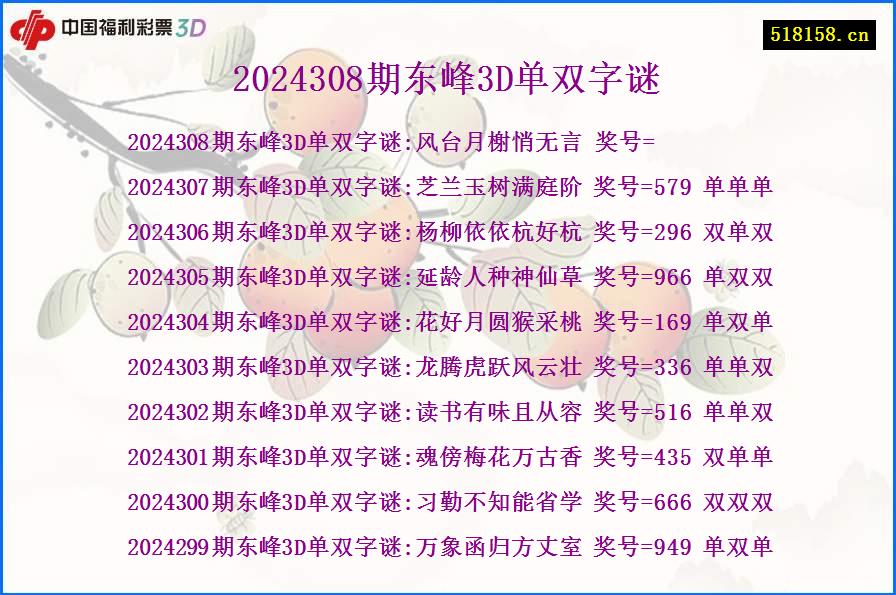 2024308期东峰3D单双字谜