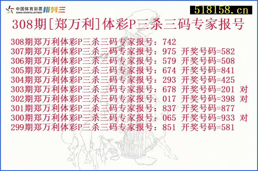 308期[郑万利]体彩P三杀三码专家报号