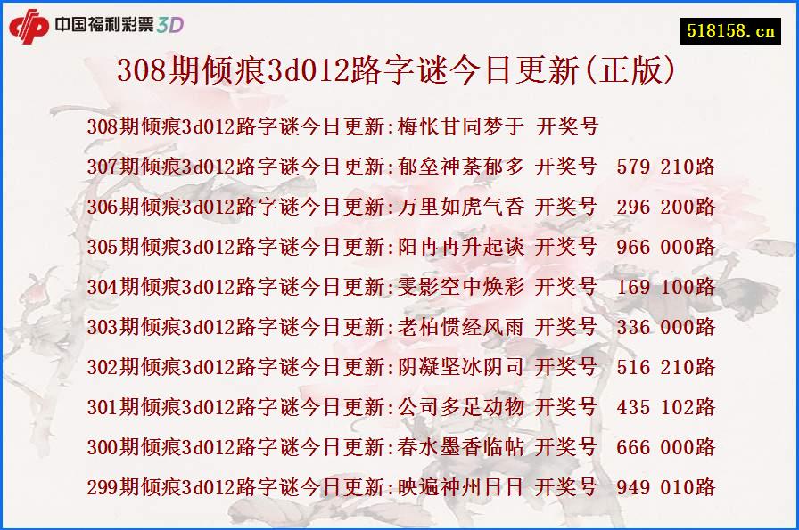 308期倾痕3d012路字谜今日更新(正版)