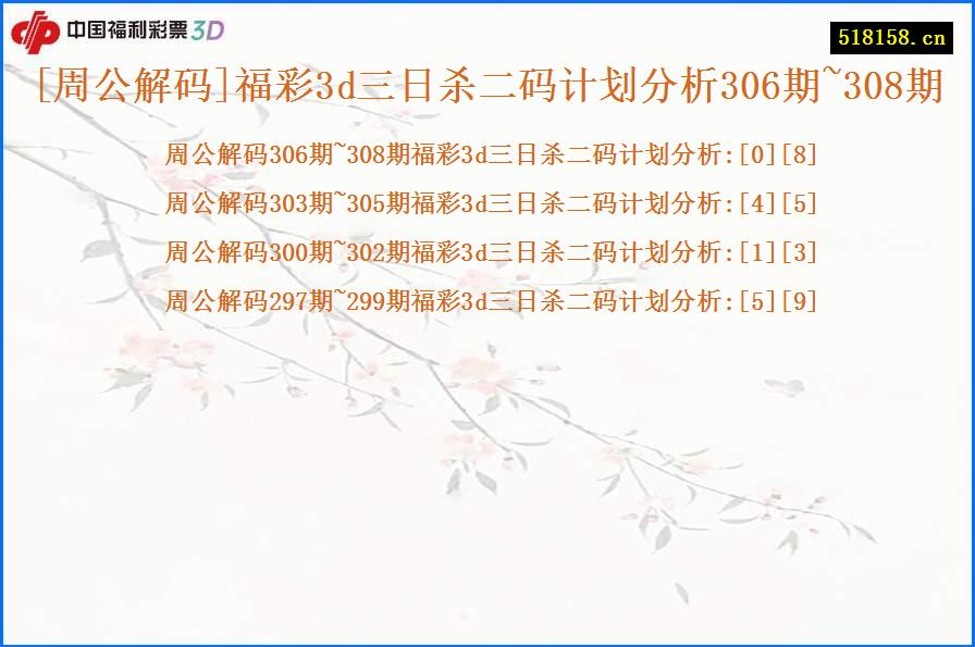 [周公解码]福彩3d三日杀二码计划分析306期~308期