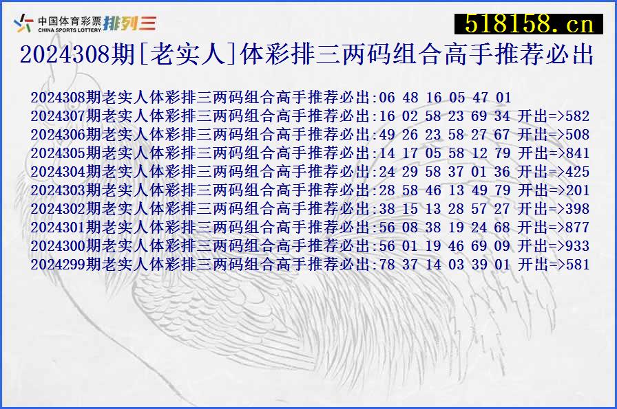 2024308期[老实人]体彩排三两码组合高手推荐必出