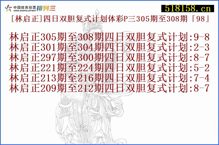 [林启正]四日双胆复式计划体彩P三305期至308期「98」