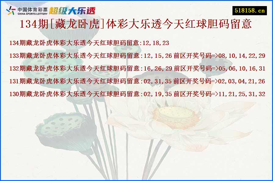 134期[藏龙卧虎]体彩大乐透今天红球胆码留意