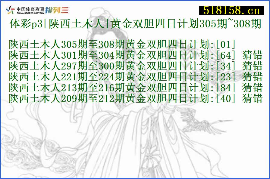 体彩p3[陕西土木人]黄金双胆四日计划305期~308期