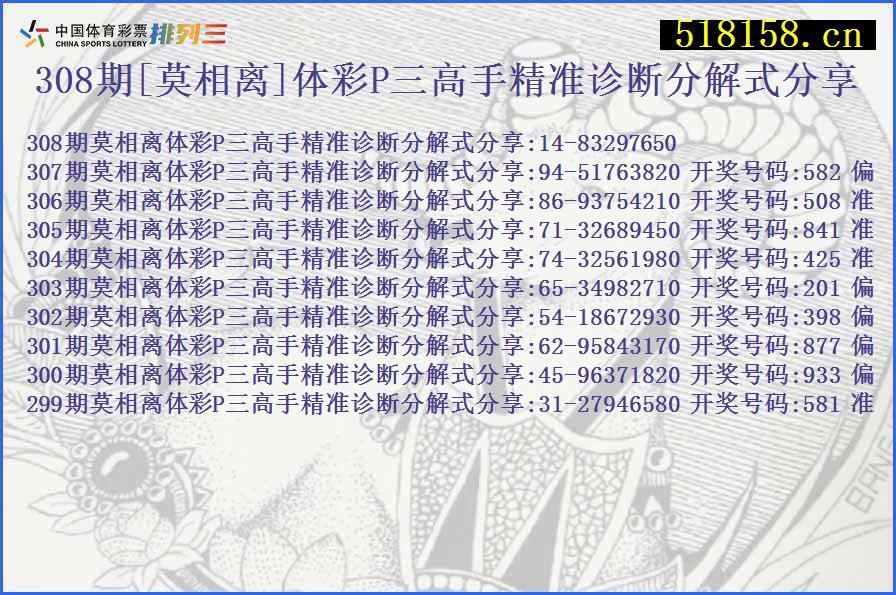 308期[莫相离]体彩P三高手精准诊断分解式分享