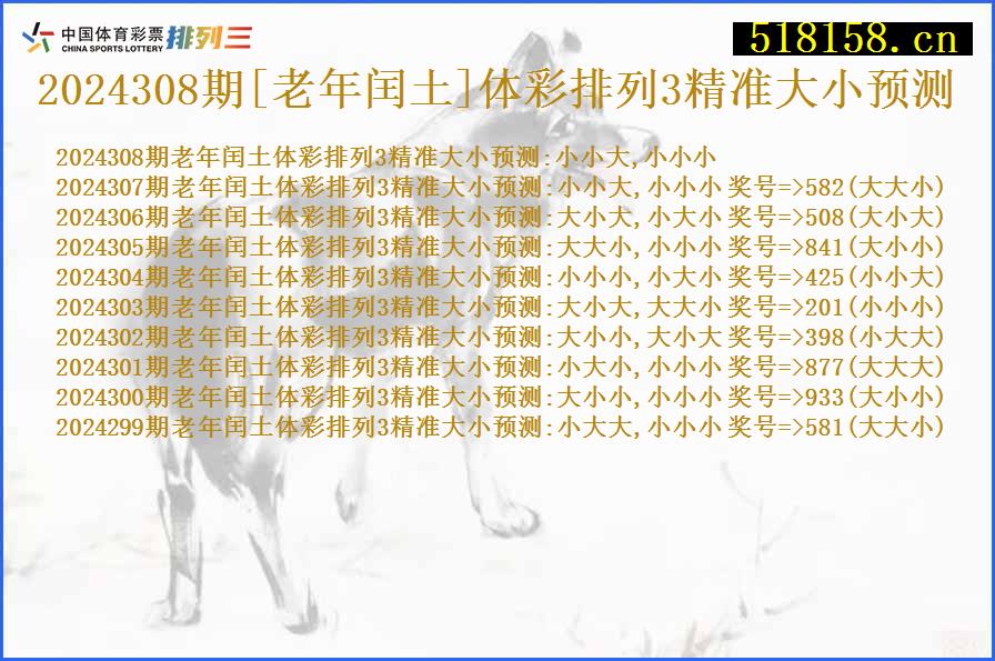 2024308期[老年闰土]体彩排列3精准大小预测