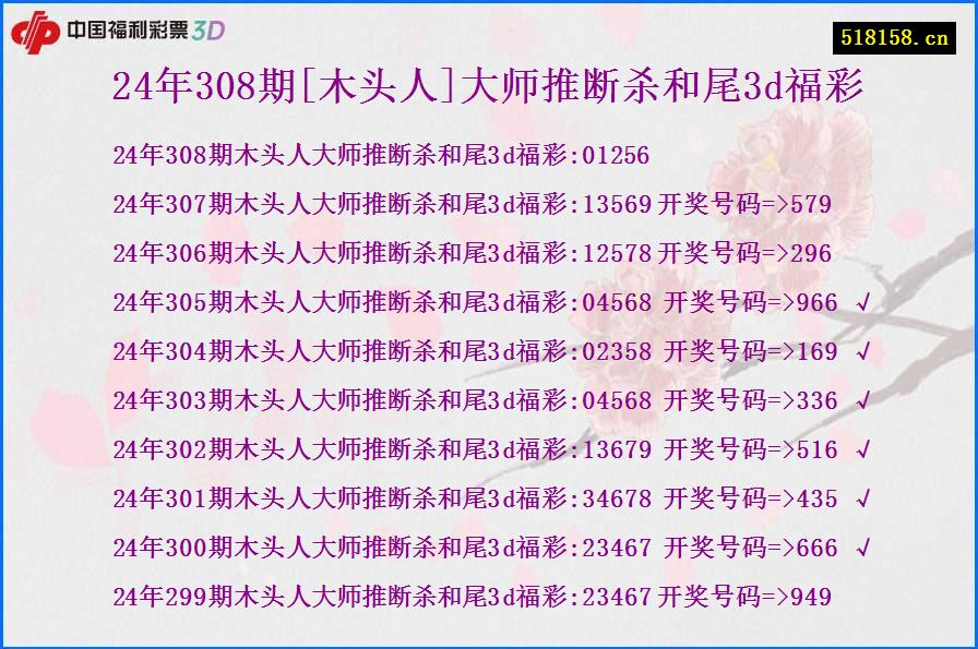 24年308期[木头人]大师推断杀和尾3d福彩