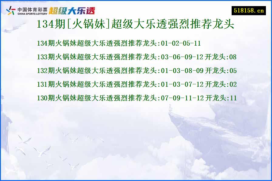 134期[火锅妹]超级大乐透强烈推荐龙头