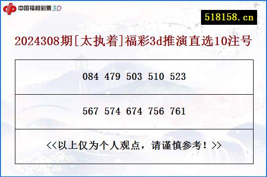 2024308期[太执着]福彩3d推演直选10注号