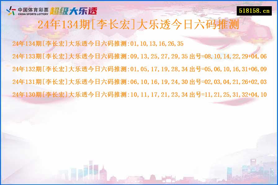 24年134期[李长宏]大乐透今日六码推测