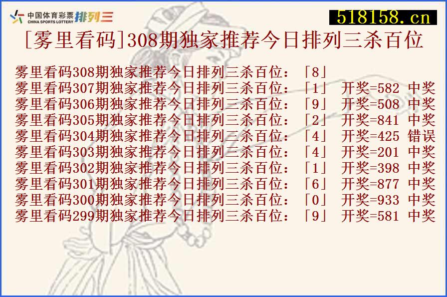 [雾里看码]308期独家推荐今日排列三杀百位