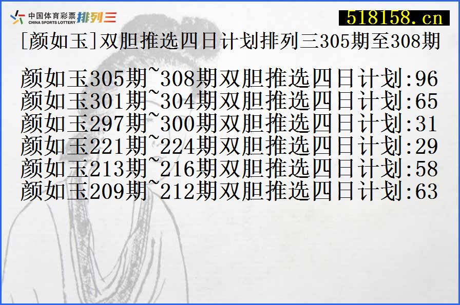 [颜如玉]双胆推选四日计划排列三305期至308期