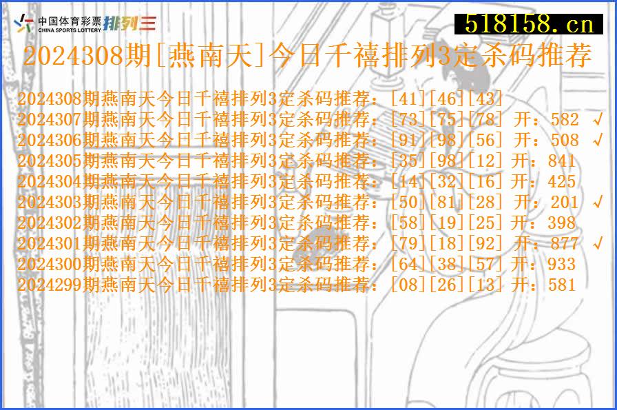 2024308期[燕南天]今日千禧排列3定杀码推荐