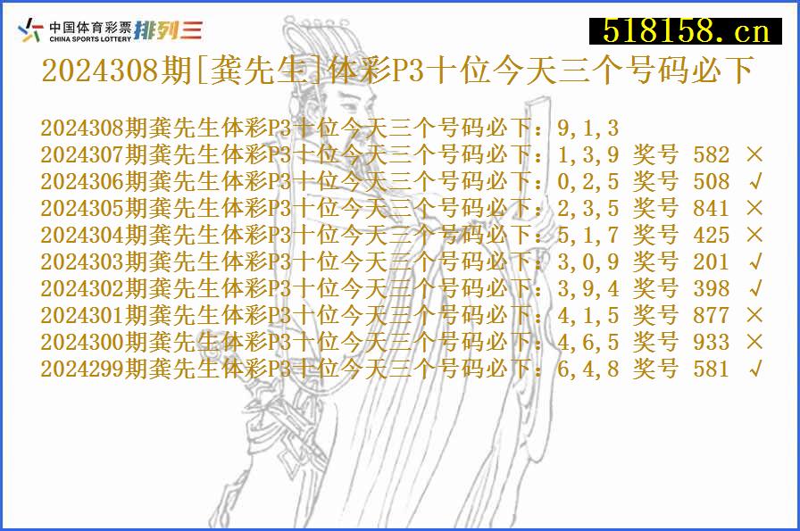 2024308期[龚先生]体彩P3十位今天三个号码必下