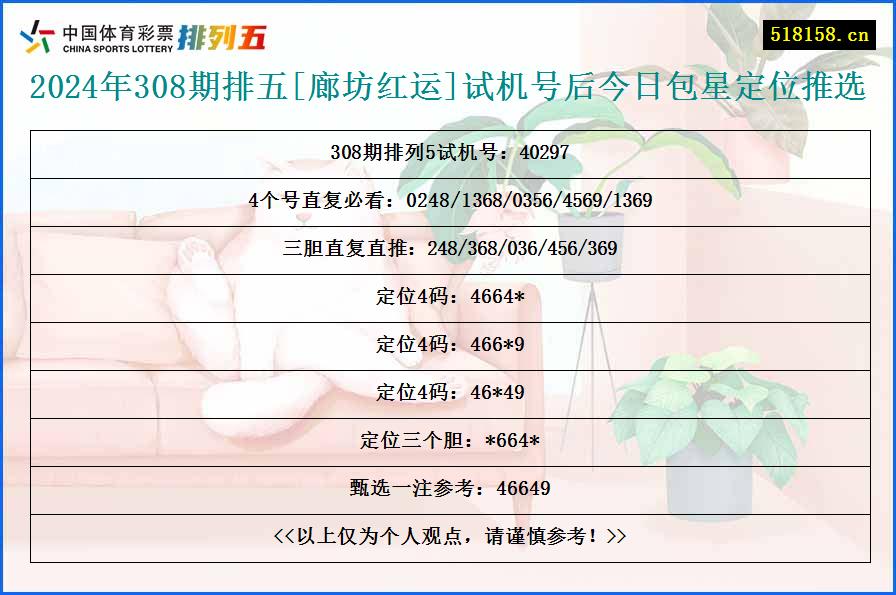 2024年308期排五[廊坊红运]试机号后今日包星定位推选