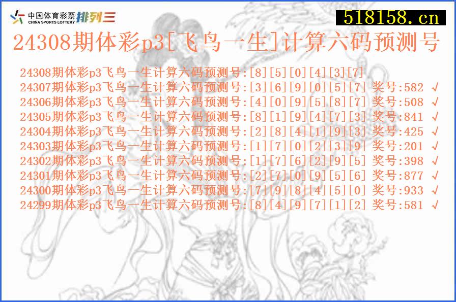 24308期体彩p3[飞鸟一生]计算六码预测号