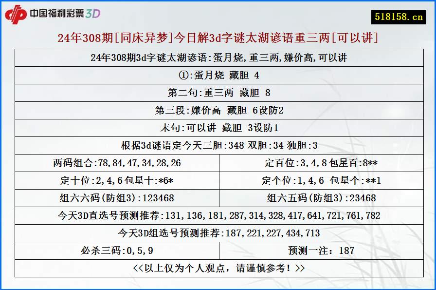 24年308期[同床异梦]今日解3d字谜太湖谚语重三两[可以讲]