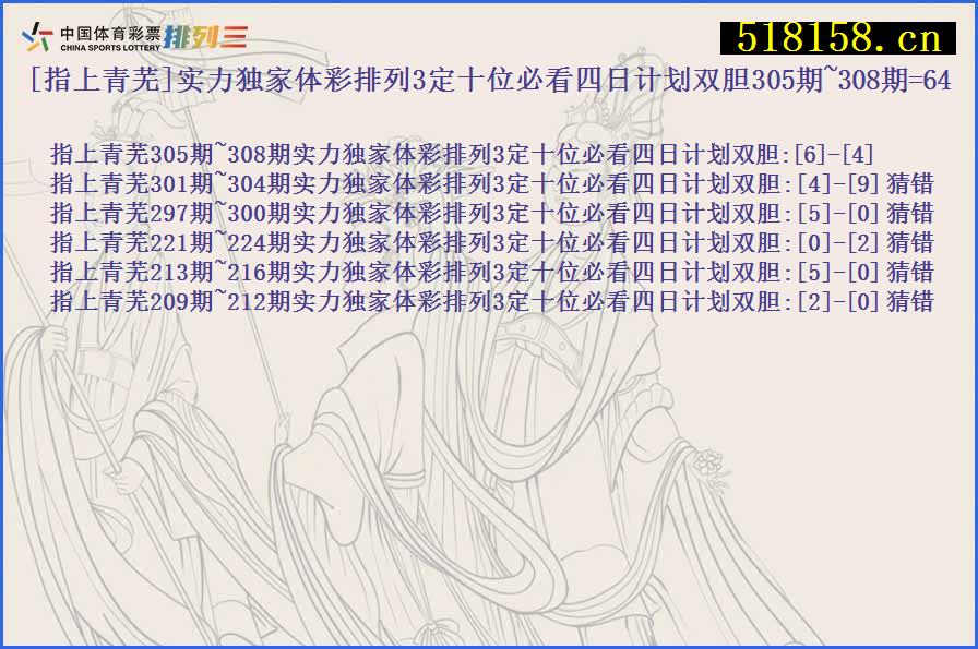 [指上青芜]实力独家体彩排列3定十位必看四日计划双胆305期~308期=64