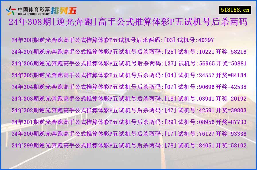 24年308期[逆光奔跑]高手公式推算体彩P五试机号后杀两码