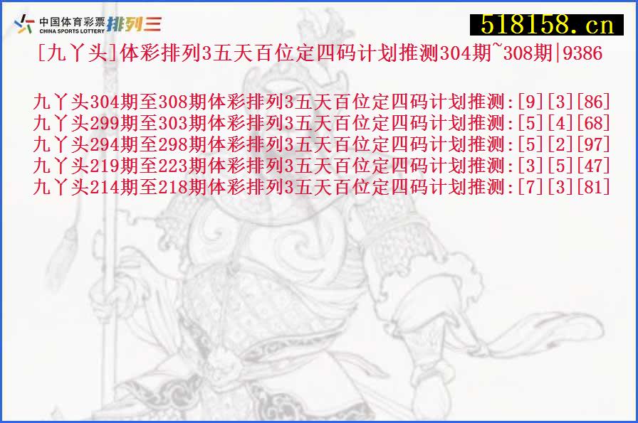 [九丫头]体彩排列3五天百位定四码计划推测304期~308期|9386